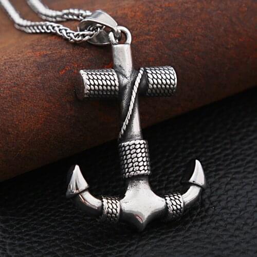 Vintage Pirate Anchor Necklace Pendant Mens Punk Hip Hop Street Style Stainless Steel Biker Necklace Jewelry Gift Wholesale
