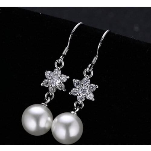 YaYI Jewelry Fashion White Glass Zircon Pearl Silver Color Ear Wedding Party Tassel Pierced Little Gift Stud HooK Earrings Gifts