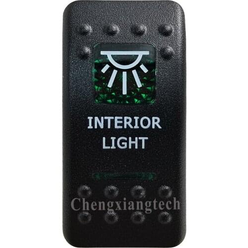 Green Printed Switch Cap -INTERIOR LIGHT- for 12V 20A 5Pin On Off SPST Led Light Bar Car Boat Rocker Switch, COVER Only