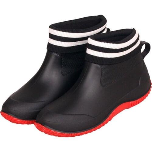 Women Warm Thicken Ankle Rain Boots PVC Kitchen Garden Non-slip Rainshoes Low Washing Waterproof Shoes Fashion Rubber Rainboots