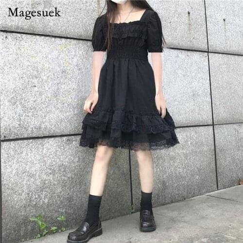 Women 2021 Spring Gothic Short Woman Dress Lolita Style Kawaii Black Mini Dress Harajuku Lace Party Ladies Dresses Vestido 13243