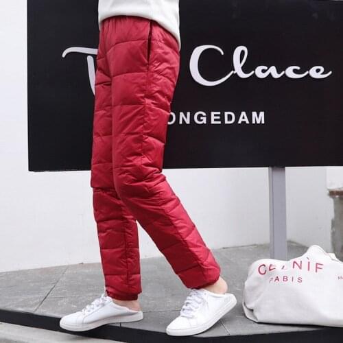 5XL Large Size Womens Winter Down Pants High Waist Thick Warm Down Trousers Outdoor Windproof Thermal Hiking Skiing Cotton Pants