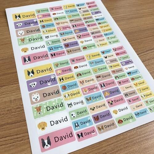 108Pcs Dog Pattern Boy Name Stickers Personalized Sticker Customize Decal Waterproof Label Children School Stationery Camp Tags