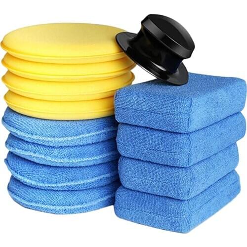 13Pcs/ Set Car Accessories Washing Tools Sponge Pad Rectangle Plastic Handle for Apply and Remove Wax Auto Care Set