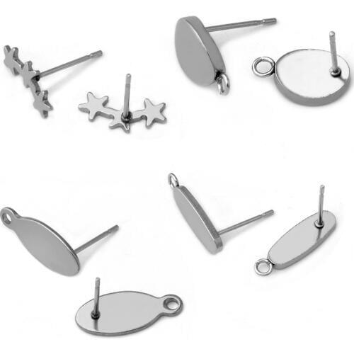20pcs Polygonal Stainless Steel Earring Stud Ear Post Nails Flat Earring Pad Base Posts Diy Earring Jewelry Findings makings