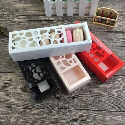 200pcs Free Shipping Wedding Gift Box Hollow Pattern With Film Cake Biscuit Box Macaroon Box With PVC Window