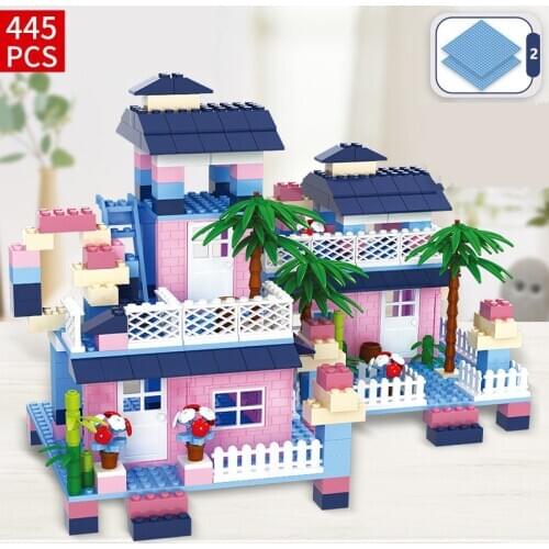 211Pcs-445Pcs Villa Dream Castle Model Bricks House Slide Friends Brinquedos Building Blocks Sets Educational Toys for Children