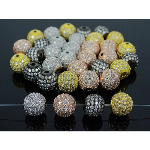 6mm Clear Zircon Gems Stones Pave Round Ball Bracelet Connector Charm Beads Silver Gold Rose Gold Gunmetal 10Pcs/Pack