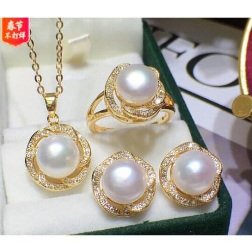 Nobility Lucky womens natural Fashion 8mm White&Red Pearl/stone Necklace Earring Dragon Inlay Jewelry Set Silver hook