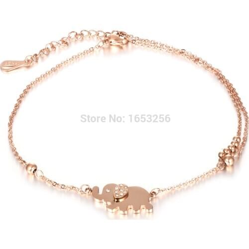 Sweet rose gold 316L stainless steel Drill Crystals Baby elephant Charms bracelet Or anklet for girlfriends