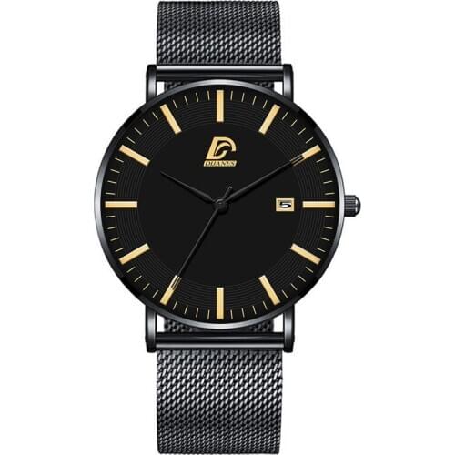 2020 Fashion Casual Watch Men Luxury Business Watches Black Gold Stainless Steel Mesh Belt Quartz Wristwatch Relogio Masculino