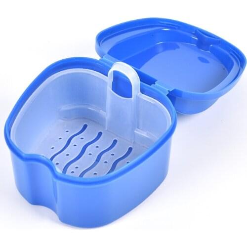 Denture Bath Box Case Dental False Teeth Storage Box with Hanging Net Container
