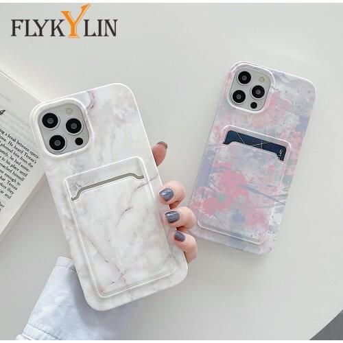 FLYKYLIN Marble Card Bag Phone Case For iPhone 12 Pro Max XR XS Max X 7 8 Plus 11 Pro Max Soft Silicone Wallet Shockproof Cover
