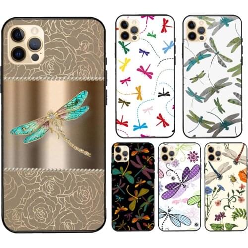 Floral Colorful Dragonfly Case For iPhone 11 Pro Max 12 mini X XS XR 7 8 Plus SE 2020 Coque For iPhone 12 Pro