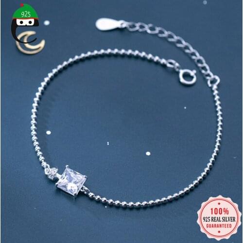 ElfoPlataSi Minimalist 925 Sterling Silver Fashion Lovely Beads Square CZ Bracelet For Women Wedding Mothers Day Jewelry DA2037