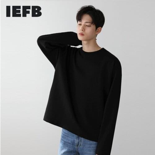 IEFB Mens Long Sleeve T-shirt Thin Casual Korean Loose Bottomed Tee Cotton Tops For Male O-neck 2021 Spring Autumn New 9Y5543