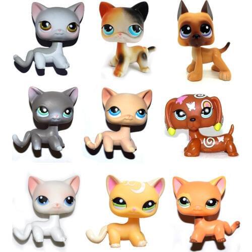 Pet Shop White Black Purple Yellow Brown Pink Ears Short Hair Cat Great Dane Daucshoud Collection Loose Figure Child Girl Toy