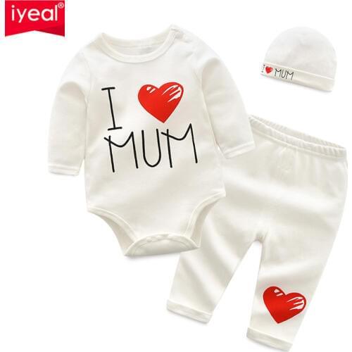 IYEAL Newborn Baby Boys Clothes Set 2020 New Fashion Baby Girl Clothing Outfit Cotton Long Sleeve Romper + Pant + Hat 3PCS/Set