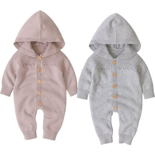 Korean Style Baby Girls Boys Clothes Baby Boys Girl Hooded Knitting Bodysuits Newborn Baby Girls Long Sleeve Knitting Jumpsuit