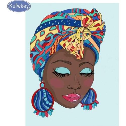 KUFWKEY Diy Diamond Painting Colour makeup Africa woman Full Rhinestones Cross Stitch 5D Mosaic Diamond Embroidery Home Decor