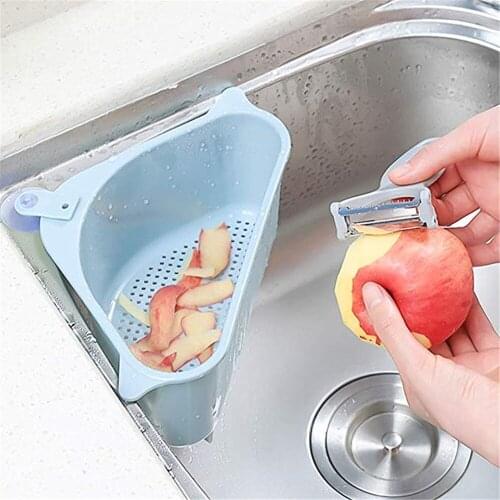 Kitchen Triangular Sink Strainer Drain Vegetable Fruit Drainer Basket Suction Cup Sponge Rack Storage ToolSink Filter Shelf