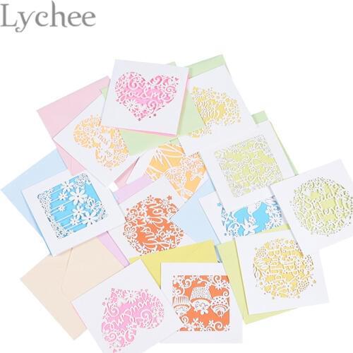 Lychee Life 12Pcs Greeting Laser Mini Cards Hollow Carved Flower Greeting Cards Birthday Party Invitation Supplies