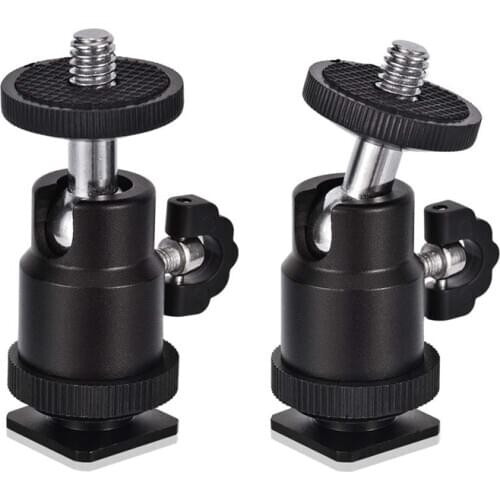 Mini Ball Head [2 Pack] With Hot Shoe Mount Adapter 360 Degree 1/4 Inch Small Ball Heads Lightweight Swivel Micro-Ballhead For D