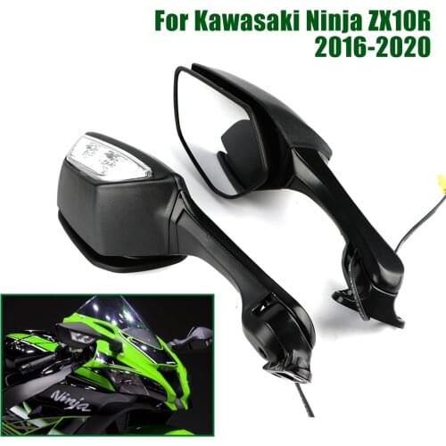 Motorcycle Motorbike ABS Rear View Mirrors LED Turn Signal For Kawasaki Ninja ZX10R ZX-10R 2016-2020