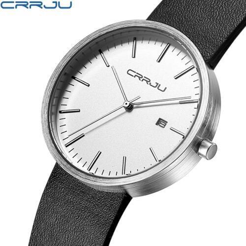 CRRJU Mens Watches Simple Business Quartz WristWatch Fashion Military Sport Waterproof Leather Wristwatch Luxury Brand watches