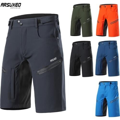 ARSUXEO Mens Shorts with Velcro Adjustable Waist Cycling Loose Shorts Reflective Road Mountain Bike Breathable Cycling Shorts
