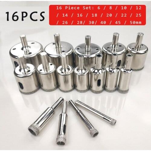 6mm-50mm 16pcs Diamond Coated Hss Drill Bit Set Tile Marble Glass Ceramic Hole Saw open Drilling Bits Diamond Core Bit