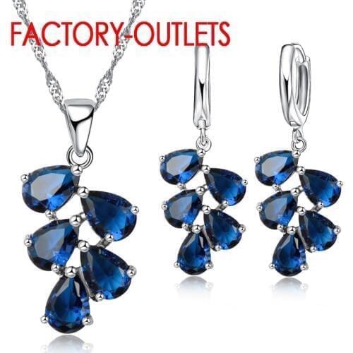 925 Sterling Silver Bridal Jewelry Sets Austrian Crystal Plant Shape Necklaces Hoop Earrings Women Girls Party Anniversary