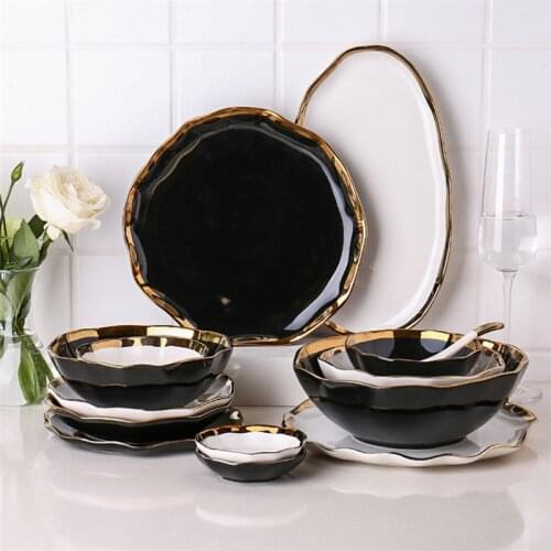 Nordic Ceramic Dinner Plate Creative Ruffled Snack Dishes Light Luxury Dessert Tray Household Rice Bowl Soup Spoon Tableware