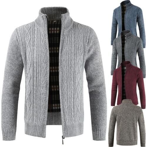New mens thick knit sweater stand collar thick sweater cardigan mens jacket mens tide