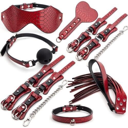 New High-Ranking BDSM Kits PU Leather Bondage Set Fetish Handcuffs Collar Gag Whip Erotic Sex Toys For Women Couples Adult Games