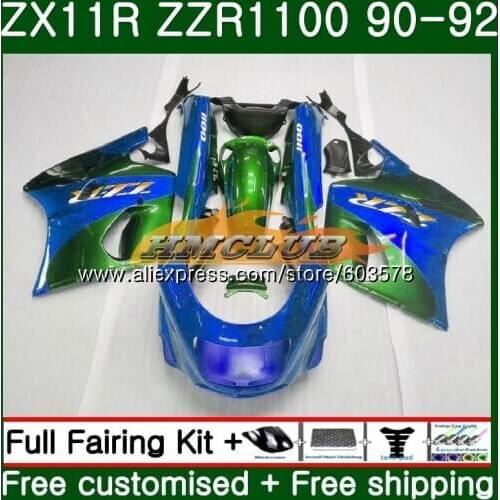 Body For KAWASAKI NINJA ZX-11R ZZR 1100 ZX 11R 1990 1991 1992 28CL.90 Blue Green ZZR1100 ZX11 ZX-11 R ZX-11R 90 91 92 Fairing