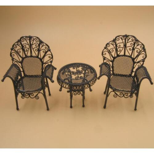 M02-X026 children baby gift Toy 1:12 Dollhouse mini Furniture Miniature rement Black wrought iron table and chair 3pcs/set