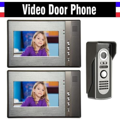 7 Inch LCD Wired Video Intercom Door Phone Kits Video Doorbell System Video Interphone 2-Luxury Aluminum Monitor 1-IR Camera