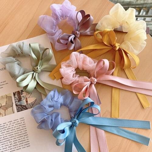 Large Ribbon Bowknot Hair Scruchies Girls Streamer Ponytail Holder Kids Flower Elastic Hair Bands Hair Ring Sweet Accessories