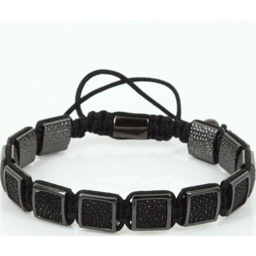 Luxury square leather anil arjandas men bracelets black pearl fish leather macrame bracelet bangle for men jewelry