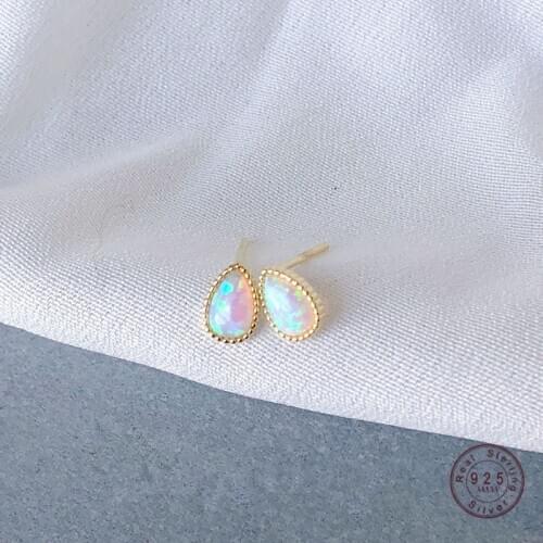 925 Sterling Silver Natural Stone Opal Stud Earrings Women Exquisite Temperament Wedding 14k Gold Jewelry Girlfriend Gift