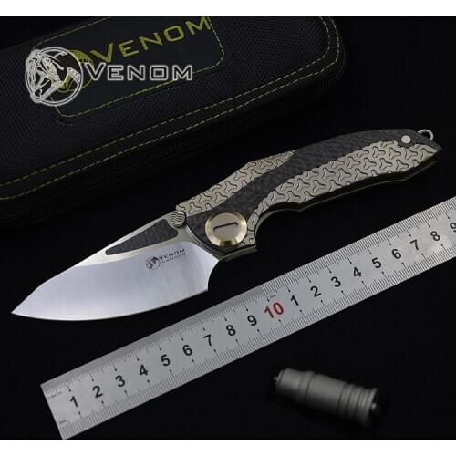 VENOM M390 CF Titanium CS Blade Flip Folding High Hardness Knife Outdoor Camping Hunting Survival Pocket Kitchen Fruit Knives