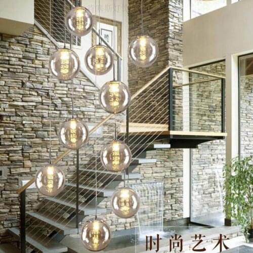 Modern glass ball chandelier staircase lamp double living room lamp LED g4 lighting fixture led lamp Stair chandelier Indoor led