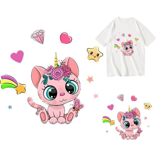 Cartoon cat iron on Transfer Stickers on clothes thermocollants thermo sticker vinyl heat transfer parches for clothes stripe