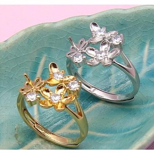 Unique Flower Pearl Ring Mountings Ring Findings Adjustable Ring Jewelry Parts Fittings Charm Accessories Silver Jewellery