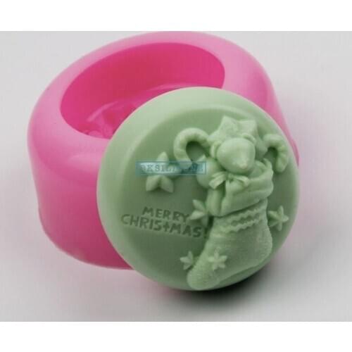 High quality Silicone mould round shape Xmas socks gift pattern Fondant cake mold Handmade soap mold resin clay craft DIY tools