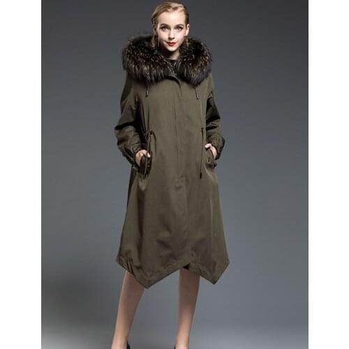 Fur Real Parka 2020 Winter Jacket Women Natural Rabbit Fur Liner Long Coat Female Raccoon Fur Collar Warm Overcoat MY