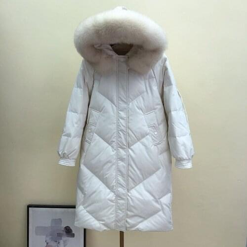 2021 New Winter Jacket Women Big Fur Collar Hooded Long Thick Outwear Solid Color Casual Down Coat Female e330