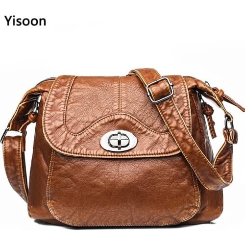 Women Vintage Shoulder Bag Female Style Soft Leather Luxury Handbags Women Bags Washed Purses Crossbody Bags