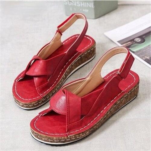 Women Open Toe Wedge Sandals Comfortable Flat Sandals Women Shoes Plus Size 43 Summer 2021